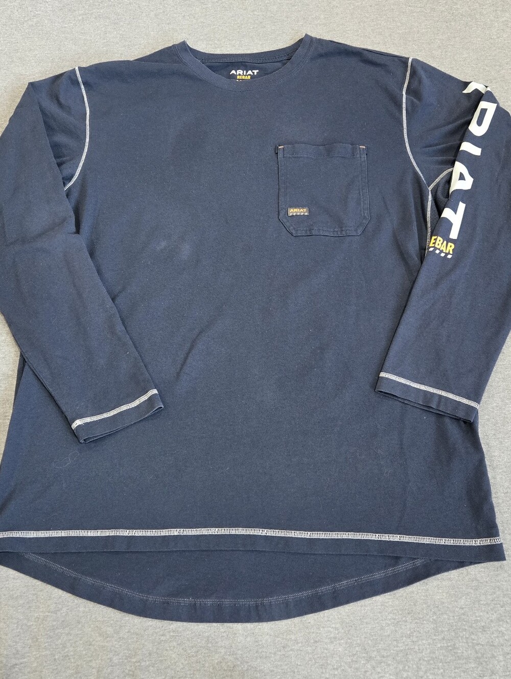 Ariat Rebar Shirt Mens XL Navy Blue Long Sleeve Logo Crewneck Workwear Tee